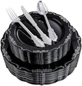 DaYammi 150 Pcs Black Silver Plastic Plates & Silver Plastic Silverware,Black silver Disposable plates for Include 30 Dinner Plate,30 Dessert Plate,30 Knives,30 Forks,30 Spoons for Party Wedding by DaYammiwillaccompanyyou