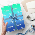 MyPupSocks Customized Name Wrapping Paper, Personalized Gradient Green & Blue Wrapping Paper Logo Text Gift Wrap Paper Roll 58x23 for Women Men Kids Boys Girls Baby Christmas 3 Rolls - Image 5