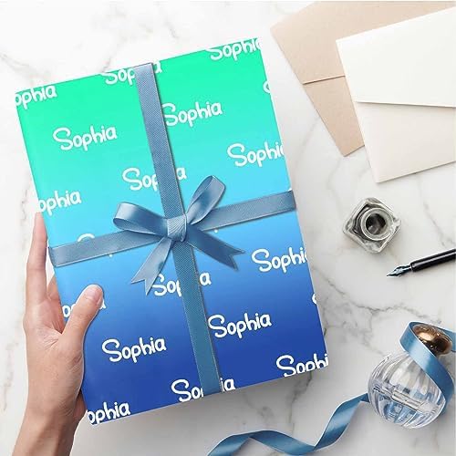 MyPupSocks Customized Name Wrapping Paper, Personalized Gradient Green & Blue Wrapping Paper Logo Text Gift Wrap Paper Roll 58x23 for Women Men Kids Boys Girls Baby Christmas 3 Rolls - Image 5