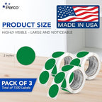 Perco Green Perforated Round Circle Dot Sticker 2-Inch Labels — 3 Rolls, 1,500 Stickers - Product Labels, Shelf Tags & Inventory Organization, Strong Adhesive - Made in USA - Image 2