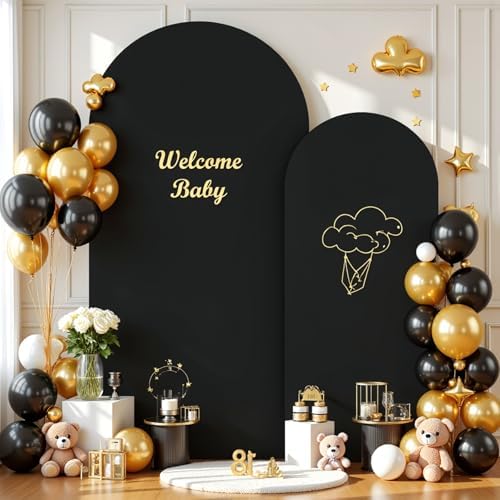 Black Photo Arch Backdrop Cover Set of 2 Spandex 7.2 and 6ft Black Arch Covers Stretchy Backdrop Party Arch Stand Covers for Birthday Baby Shower Wedding Bridal Shower Banquet Background Decorations - Image 2