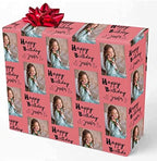 Custom Picture Wrapping Paper, Personalized Gift Wrap Paper with Funny Photo Happy Birthday with Name Photo Dark Pink Wrapping Paper Roll for Mom Dad Grandma Birthday Christmas Wedding 3 Rolls by MyPupSocks