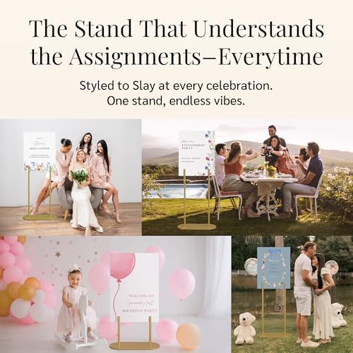 Gold Wedding Welcome Sign Stand with Holder - Elegant Metal Easel Display for Seating Chart, Reception Signs, Welcome Board - 30+ Customizable designs for Baby, Bridal Shower - Versatile Party Sign Holder - Image 5
