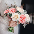 100 Pcs Artificial Rose Flowers, Pink, Champagne - Image 5