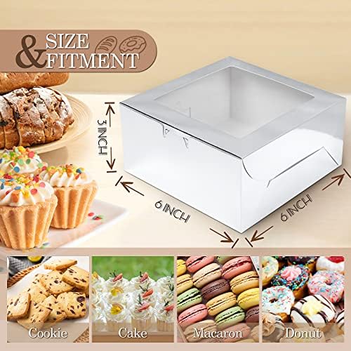 KPOSIYA 65PCS Bakery Boxes with Window 6x6x3 Inches 5 Style Cookie Boxes Small Pastry Boxes for Candy, Dessert, Pastry, Donuts, Birthday Party, Wedding(Silver) - Image 2