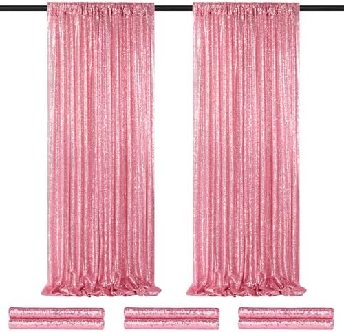 Backdrop Curtains Blush Pink Glitter Sequin Photo Curtain 6 Panels 2ftx8ft by QueenDream