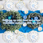 Funnymoom 250 Pcs Blue Gold Floral Paper Plates Napkins Cups Serves 50 - Image 5