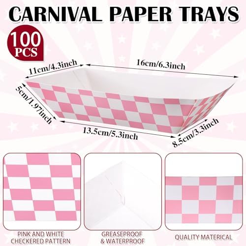 Geosar 200 Pcs Gingham Paper Food Tray with Wax Paper,Pink White - Image 2