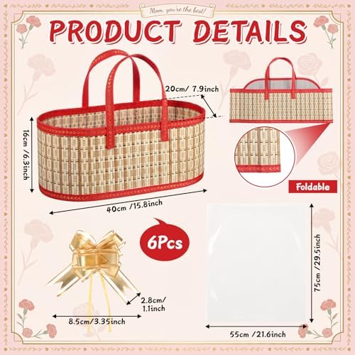 Reallnaive 6 Set Large Empty Gift Basket to Fill, Bamboo Woven - Image 2