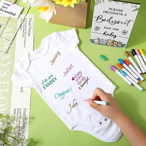 Handepo 26 Pcs Baby Shower Games DIY Bodysuit Set 1 Wooden Sign 15 White Bodysuits 10 Fabric Markers for Birth Decorating Kit(Woodland Animal) - Image 5