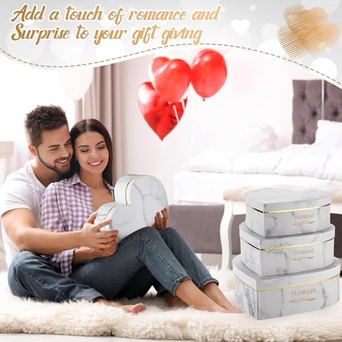 Glenmal 3 Pcs Heart Shaped Gift Boxes with Lids,White Marble - Image 6