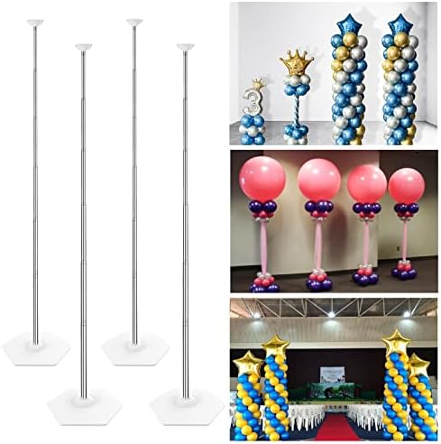 YALLOVE Balloon Column Stand Kit, 4 Sets of 7 Feet Height Adjustable Balloon Tower Pillar with Reusable Metal Telescopic Design for Birthday, Wedding, Baby Shower, Graduation Party Decoration by YALLOVEPARTYSUPPLIES