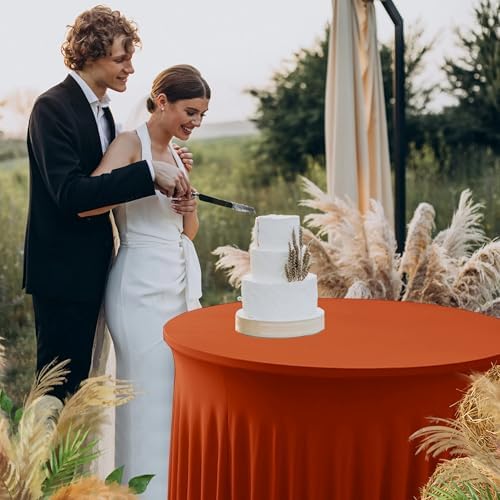 Rust Fitted Spandex Table Skirts Ruffle Fall Tablecloths 60R Inch,6 Pack - Image 3
