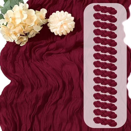 15 Pack Burgundy Cheesecloth Table Runner 17 x 108 inch Cheese Cloth Table Runners 9ft Burgundy Table Runner Rustic Romantic Sheer Gauze Runner for Wedding Party Baby Shower Table Decoration by Yorcari