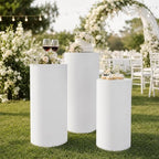 3PCS White Cylinder Pedestal Stands for Party Round Metal Pedestal Display Stands Dessert Table Decoration Pillars Cake Pedestal Plant Stands for Party Birthday Wedding Props - Image 2