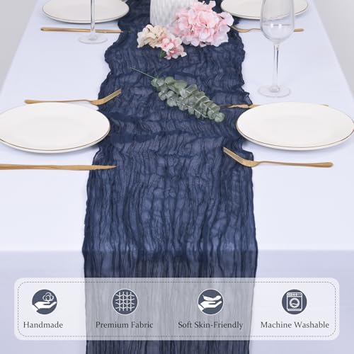 12 Pack Navy Blue Cheesecloth Table Runners 21x120 Inch Boho Gauze Table Runner 10FT Long Rustic Sheer Navy Table Runner for Baby Shower,Wedding,Party,Birthday,Home Table Decor - Image 3