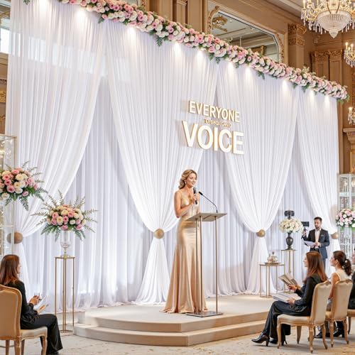 30ft×10ft Wrinkle Free White Backdrop Curtain Drapes, 6 Panels 5ftx10ft Sheer Tulle Chiffon Backdrop Panels Curtains for Wedding Baby Shower Birthday Party Stage Photo Home Decorations - Image 3