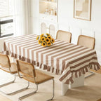 JarThenaAMCS Ruffle Tablecloth Table Cloth Beige Brown Striped Rectangle Decorative Table Cover for Baby Shower Home Kitchen Farmhouse Party Wedding Decor, 55 x 70 Inch - Image 5