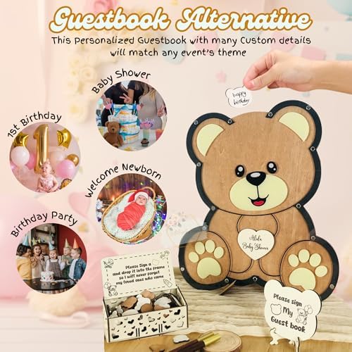 Teddy Bear Baby Shower Guest Book Alternative, Wooden Sign-in Drop Box - Image 2