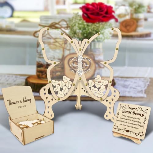 Wedding Guest Book Alternative - Butterfly Drop Box with Heart Pieces - Rustic Wood & Acrylic Sign-in Book for Wedding Reception-Unique Wedding Keepsake Frame by KOLOWKO