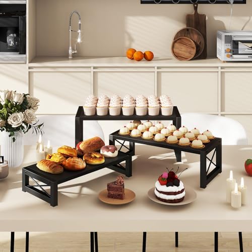 IBUYKE Wood Cupcake Display Stand,Set of 3,Black TLJ019B - Image 3