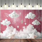 15x8ft Cloud Backdrop Sky Starry Star White Pink Photography Background Baby Shower Banner for Girl Baby Birthday Party Decoration Newborn Photoshoot Prop Cake Smash Photo Booth Prop - Image 2