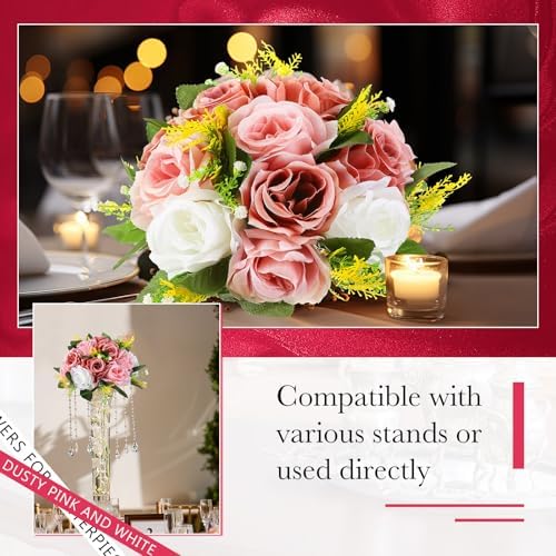 Hotop 24 Pcs Silk Rose Flower Balls,Dusty Pink, Pink, White - Image 4
