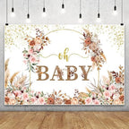 10x8FT Baby Shower Backdrop Oh Baby Sign Boho Pampas Grass Floral Wreath Background for Boys Girls Kids Gender Reveal Party Decorations Family Photo Booth Props by RiePoiia
