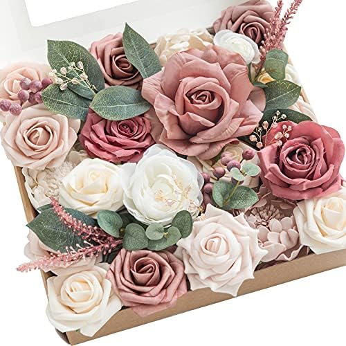 Ling's moment Fake Flowers Box, Cinnamon Rose & Ivory Grand Combo by LingsMoment