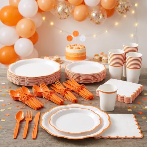 350 Pcs Orange Rim Paper Plates and Napkins Party Supplies - Image 6