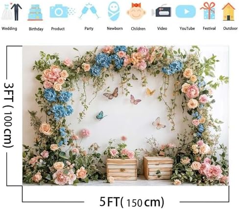 10X6.5ft Flower Butterfly Birthday Backdrop Spring Colorful Scenic Floral Flowers Wall Photography Backdrops Butterfly Fairy Tale Wedding Decoration Kids Birthday Party Background Photoshot - Image 3