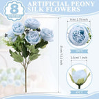 8 Bundles Artificial Peony Centerpiece Flowers,Blue - Image 2