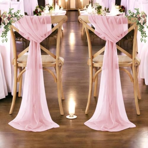 MDS Pack of 75 Chiffon Chair Sashes for Wedding & Event Décor - Dusty Rose - Image 6