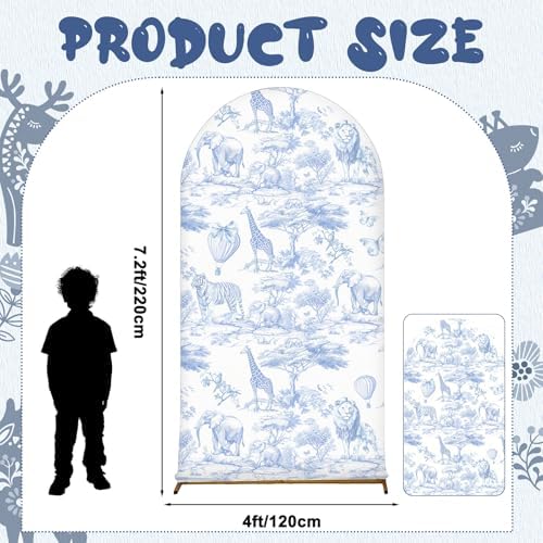 VitalCozy 7.2ft Blue Toile De Jouy Arch Backdrop Cover - Image 2