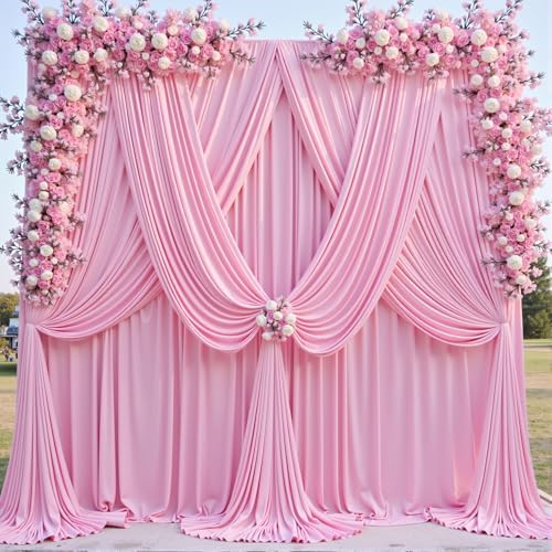 20ft x 12ft Wrinkle Free Pink Backdrop Curtains for Parties, Pink Photo Backdrop Drapes 12FT Long Silky Back Drop Cloth for Wedding Birthday Photography Background Decor - Image 2