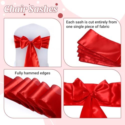 MDS® Pack of 100 Satin Chair Sashes for Wedding & Events – Red - Image 5