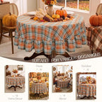 Romanstile Thanksgiving Plaid Ruffled Round Tablecloth 70 Inch Rust - Image 6