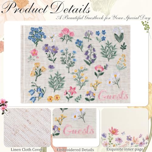 Ctosree Wildflower Baby Shower Guest Book with Pen,Colorful C,8.3 * 6 Inch - Image 4