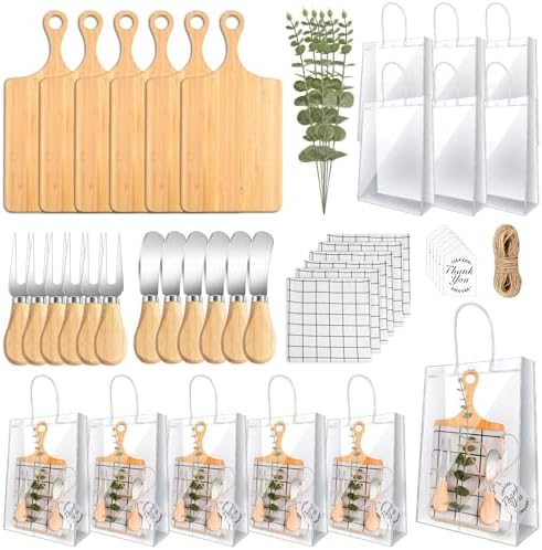 6 Sets Baby Shower Prizes for Game Player for Baby Shower Winners Wedding Bridal Favors with Bamboo Cheese Board Bamboo Spoon Placemats Artificial Eucalyptus Stems Tags Bags for Wedding Bridal Favors by Denylopro