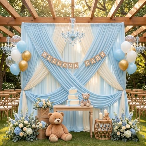 30ft x 10ft Baby Blue Backdrop Curtains for Parties, 6 Panels 5ft x 10ft Wrinkle-Free Light Blue Drapes for Baby Shower Boy Gender Reveal Birthday Wedding Pool Party Summer Beach Party - Image 7