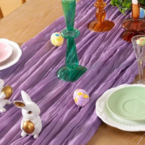DeZerlor Purple Cheesecloth Table Runners 10 Pack Summer Boho Runners - Image 2