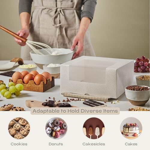 Pack of 10 Cake Boxes with Window (8.26" x 8.26" x 3.93") - Ideal for Cake 8 inch, Bakery and Cookie, White Leather - Image 5