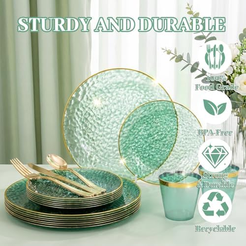 175PCS Green Plastic Plates for 25 Guests, Disposable Plates for Party, Heavy Duty Disposable Plate Set Include: 25 Dinner Plates, 25 Dessert Plates, 25 Cups and Cutlery for Wedding & Party - Image 4