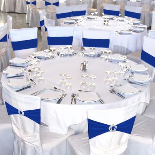 VitalCozy 100 Pcs Spandex Chair Sashes with Crown Buckle,Royal Blue - Image 5
