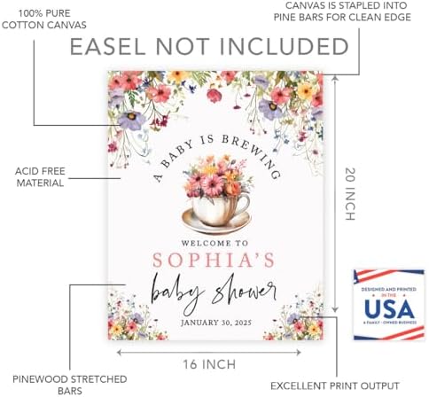 Andaz Press Personalized A Baby is Brewing Baby Shower Decorations, Floral Tea Party Baby Shower Welcome Sign Decor, Brunch Party Decorations, 16x20 Inch - Image 2