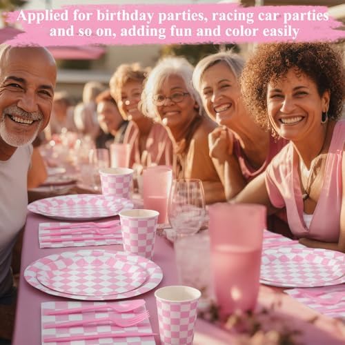 Pickmesh 400 Pcs Pink and White Checkered Party Decorations Plates Serve 50 - Image 6
