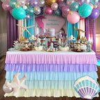 Mermaid Tulle Table Skirt for Rectangle or Round Table Tutu Chiffon Tablecloth for Birthday, Baby Shower, Wedding, Party Decoration (Rainbow, L 6ft, H 30in) by Jeloris