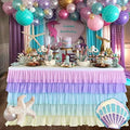 Mermaid Tulle Table Skirt for Rectangle or Round Table Tutu Chiffon Tablecloth for Birthday, Baby Shower, Wedding, Party Decoration (Rainbow, L 14ft, H 30in) by Jeloris