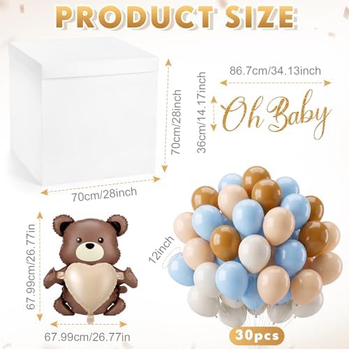 VercanMonth 28in Extra Large Baby Shower Box with Big Bear Foil Balloon and 12in Blue Brown Gold Balloon Set Jumbo Giant Gift Box Decoration Kit with Baby Stickers - Image 2