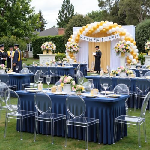 Spandex Tablecloth 8FT Rectangle Table Cover 6 Pcs Navy Blue Wrinkle-Free - Image 5
